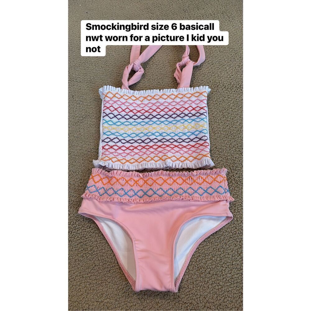 Smockingbird nwot size 6 Rainbow Smocked Baby Pink Tankini Set